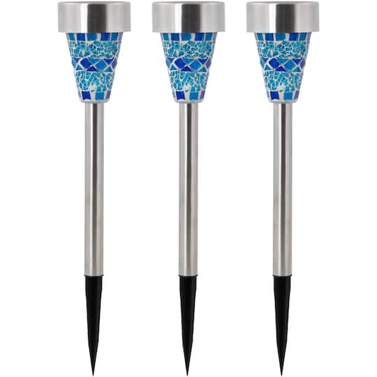 15.5" Blue Mosaic Stained Glass Solar Powered LED Pathway Markers By Northlight in Stainless-Steel | 15.5" x 3" | Michaels®